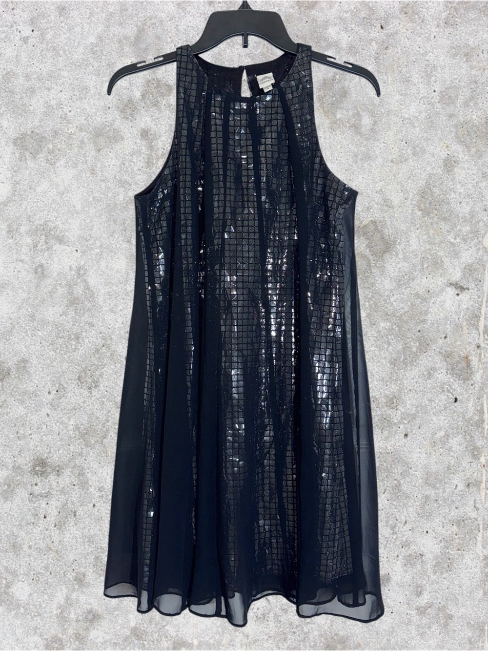 Signature by Sangria Silver Sequin Dress with Sheer Black Overlay size 4
